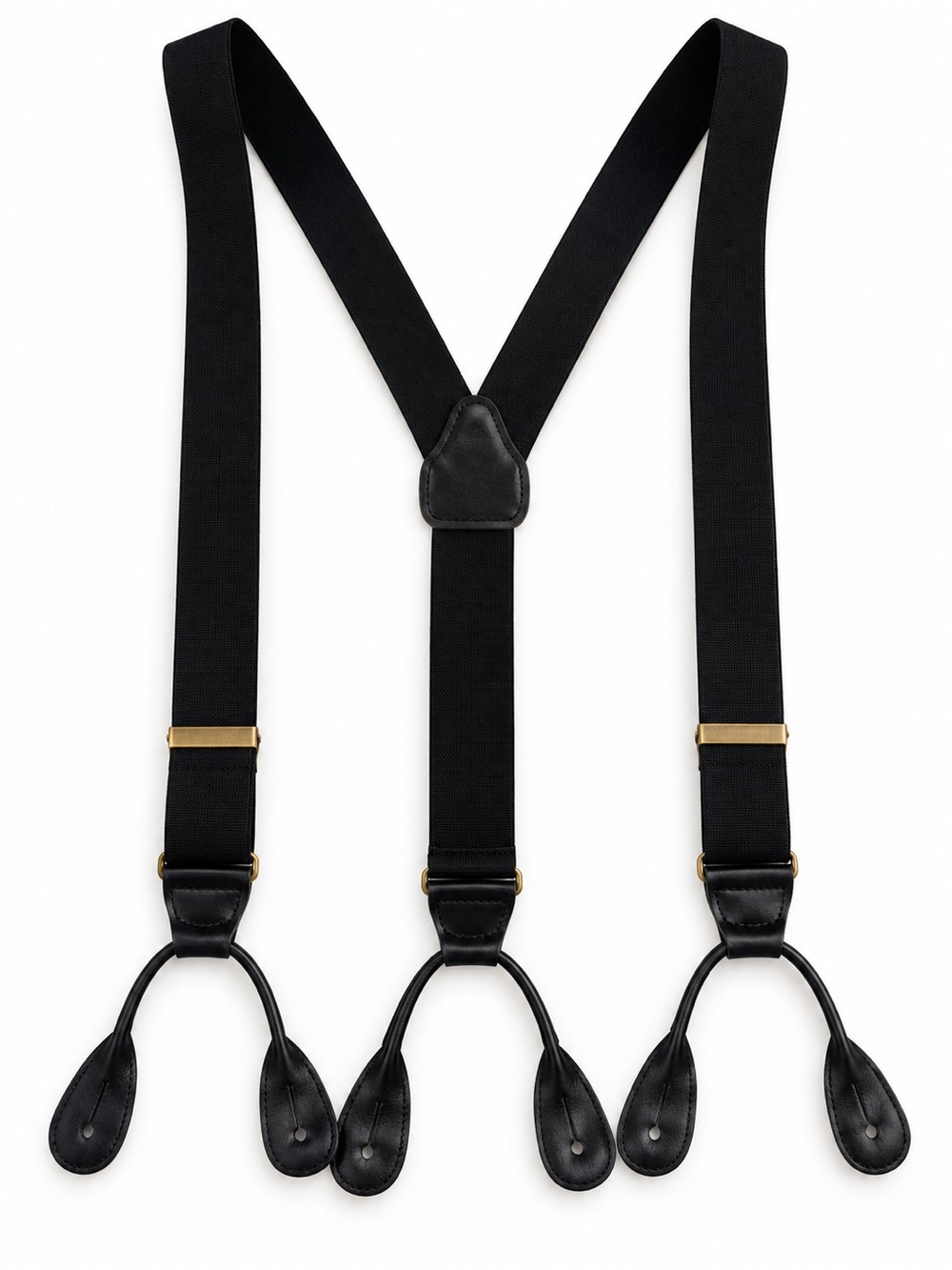 Vintage Pelican USA Men's Black Y-Back Suspenders - Leather Button Braces